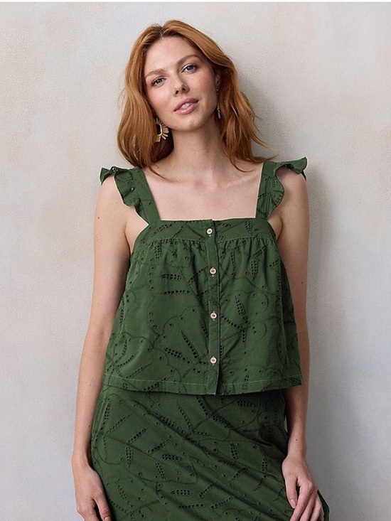 LC Lauren Conrad Tops - NWT LC Lauren Conrad genesis green button front ruffled shoulder tank top XL